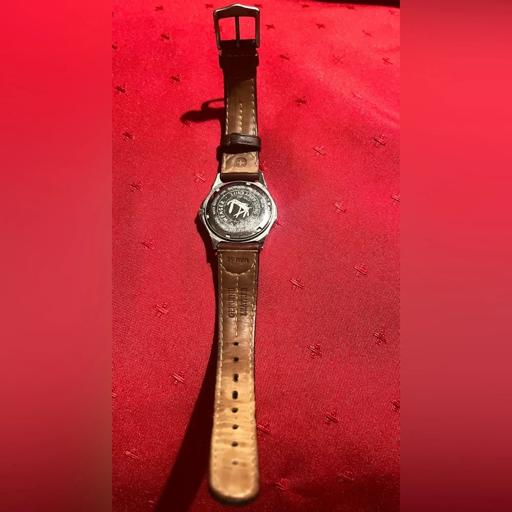 Vintage Wenger Silver Case Watch with Brown Leather Strap